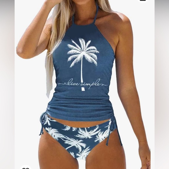 2-Piece Tankini Set Print Set Swim Bathing Suit Coconut Tree Swimwear - Picture 2 of 3